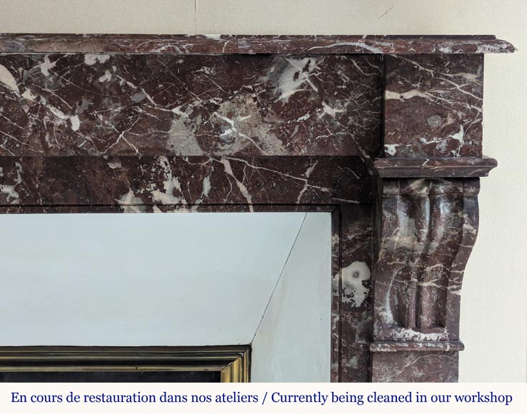 Napoleon III style mantel with modillions in Rouge du Nord marble-6