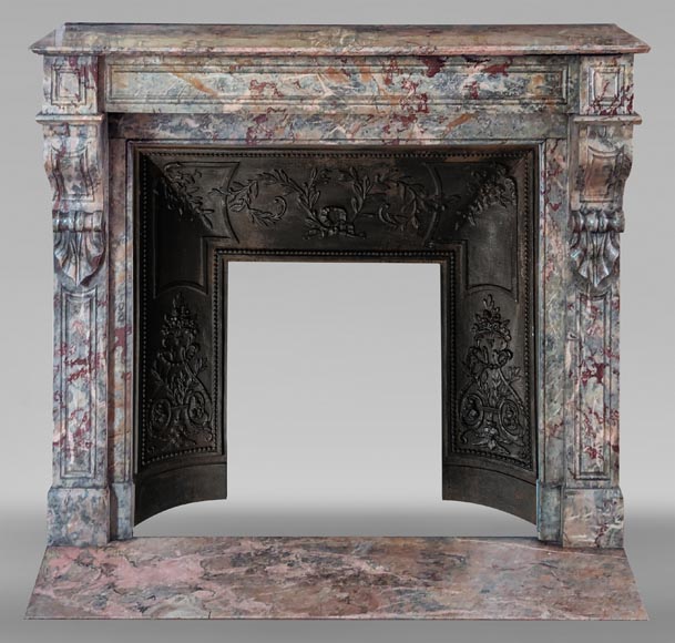 Napoleon III style mantel with modillions carved in Enjugerais marble-0