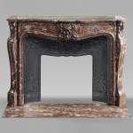  Louis XV style three shell mantel carved in Rouge du Nord marble