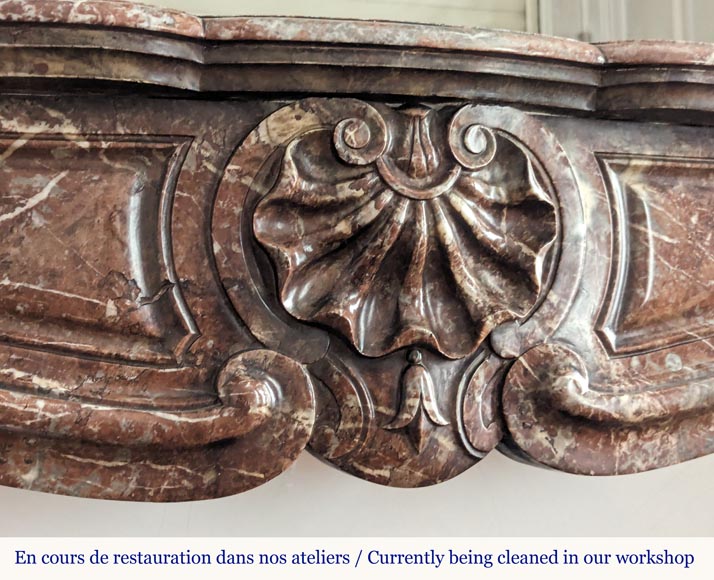  Louis XV style three shell mantel carved in Rouge du Nord marble-2