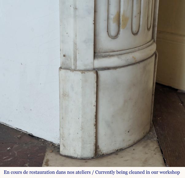 Louis XVI style Carrara marble mantel with rounded corners adorned with a sunflower flower-10