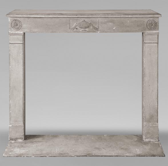 Directoire style stone mantel with vase decoration-0