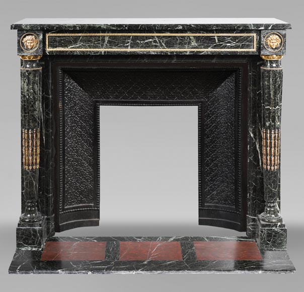Louis XVI style mantel in Vert de Mer marble with detached columns-0