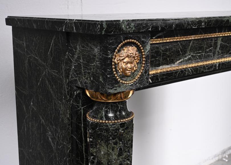 Louis XVI style mantel in Vert de Mer marble with detached columns-3