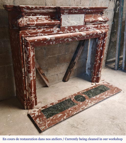 Louis XIV style mantel in Incarnat Turquin marble, decorated by a Poseidon carved in statuary marble-5