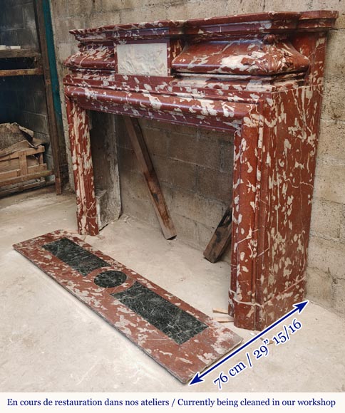 Louis XIV style mantel in Incarnat Turquin marble, decorated by a Poseidon carved in statuary marble-9