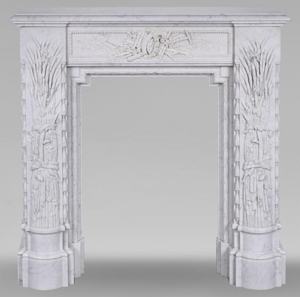 Napoleon III style mantel in Carrara marble with wheat ears-0