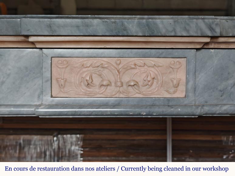 Louis XVI style mantel with detached columns in Turquin and Rose marble from Portugal-1