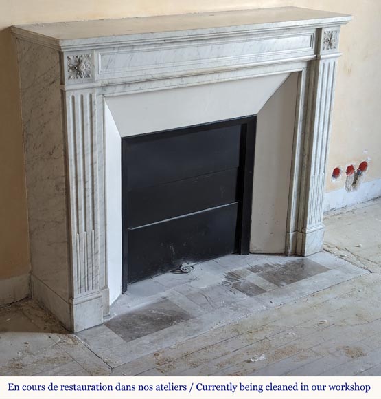 Louis XVI style Carrara marble mantel with rosettes-2