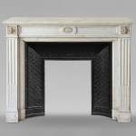 Louis XVI style carved in Carrara marble mantel with flower