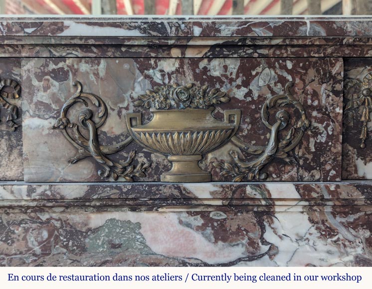 Louis XIV style mantel in Rouge de Rance marble adorned with bronze ornaments-1