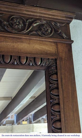 Napoleon III style walnut wood mantel with overmantel-3