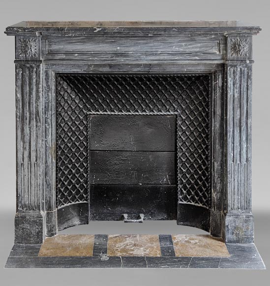 Louis XVI style mantel with moldings and carved Turquin marble mantel-0