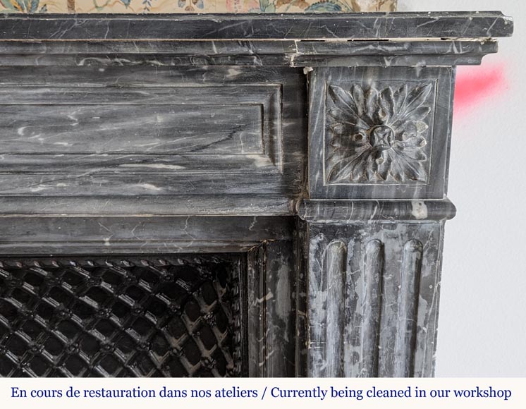 Louis XVI style mantel with moldings and carved Turquin marble mantel-6