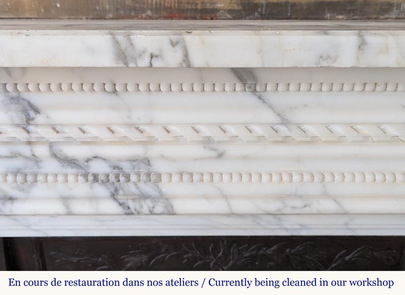 Louis XVI style mantel in Arabescato marble with pearl entablature-1