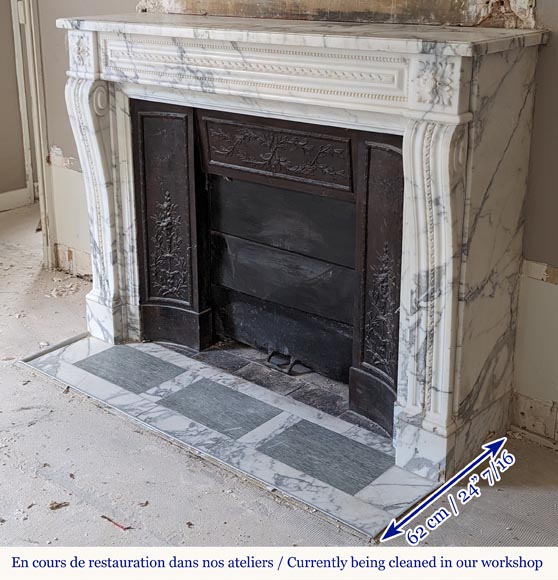 Louis XVI style mantel in Arabescato marble with pearl entablature-5