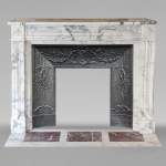 Louis XVI style mantel in Arabescato marble decorated with a frieze of pearls