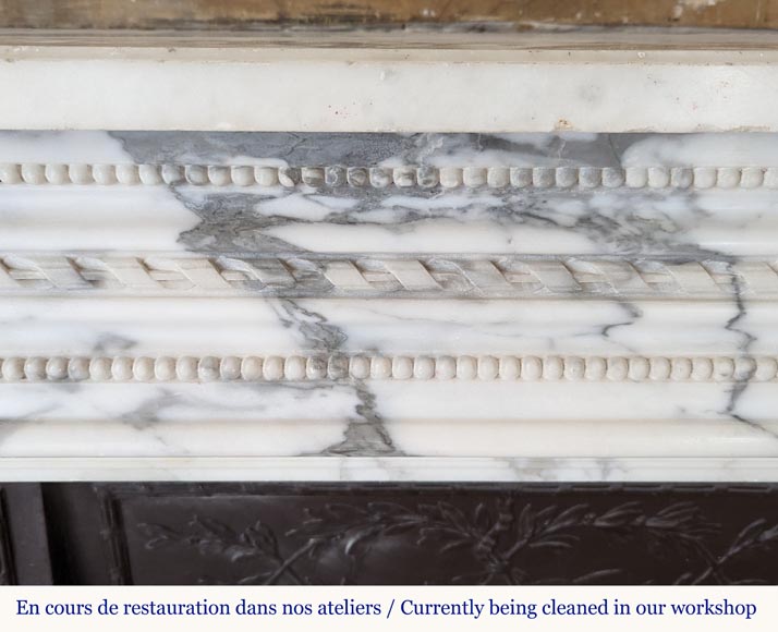 Louis XVI style mantel in Arabescato marble decorated with a frieze of pearls-1