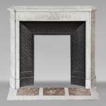 Louis XVI style mantel in Carrara marble adorned with a laurel wreath