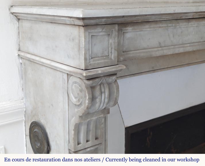 Napoleon III style mantel with modillion in Carrara marble-3