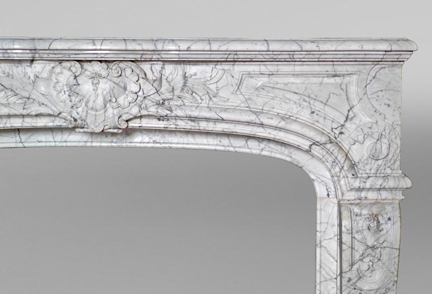 Large Regency-Style Mantelpiece in Veined Carrara Marble-9