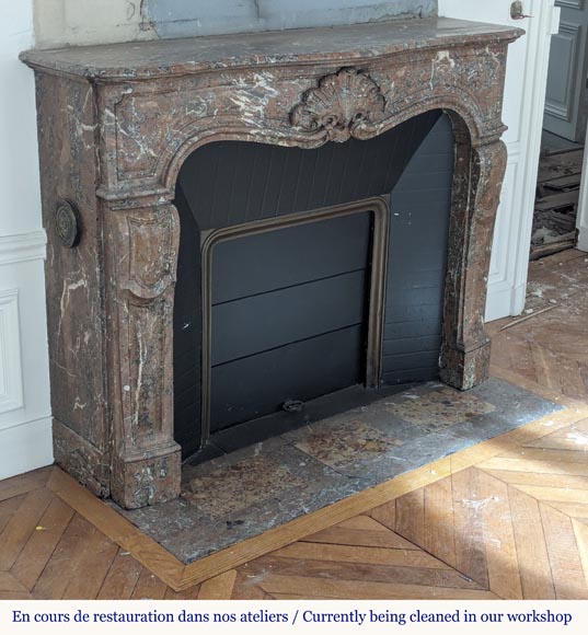 Louis XV style mantel in Red of the North marble with curved shells-3