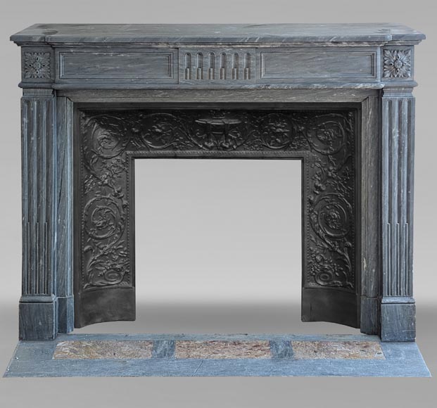 Louis XVI mantel in Turquin marble with curved flutes-0