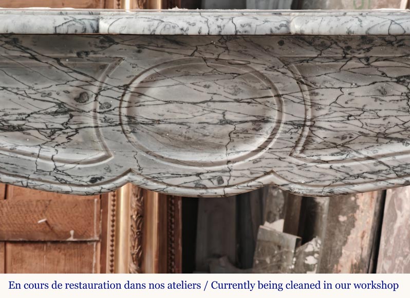 Louis XV style Pompadour mantel in Blue Fleuri marble-1