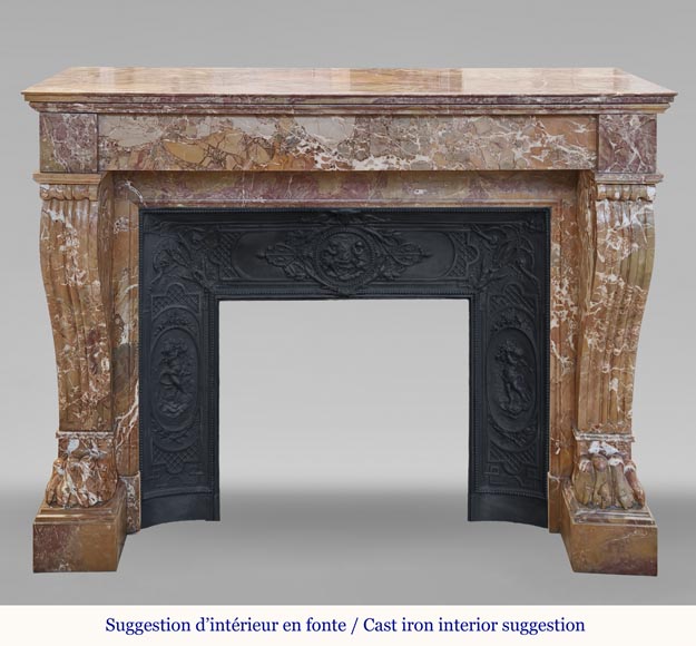 Empire style lion paw mantel carved in red and yellow marble-11