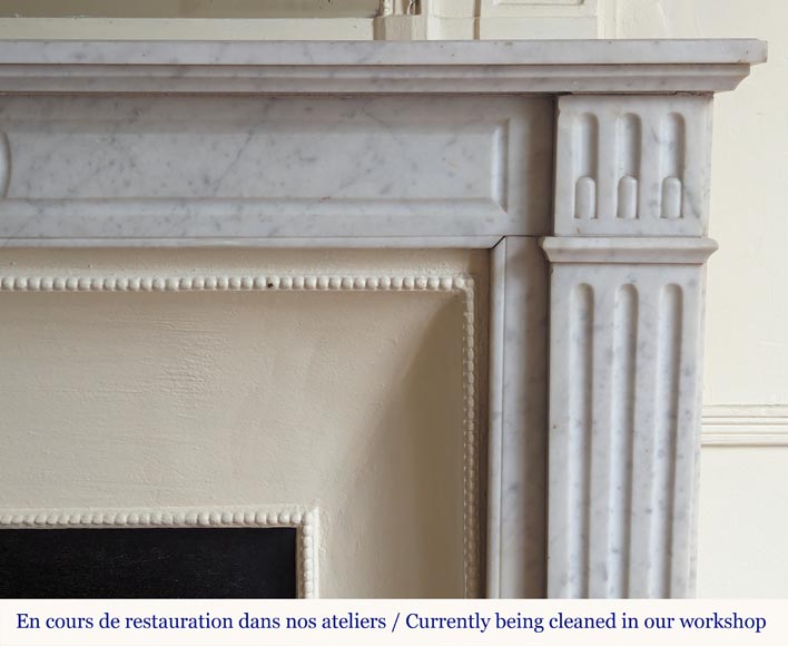 Louis XVI style mantel in Carrara marble adorned with a sunflower flower-6