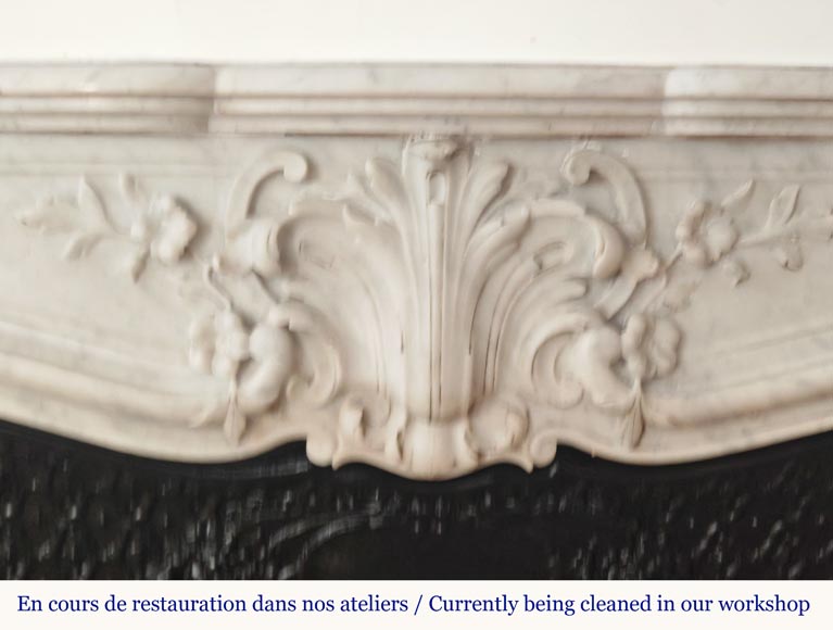 Louis XV style mantel in Carrara marble, adorned with a flowering palmette-1