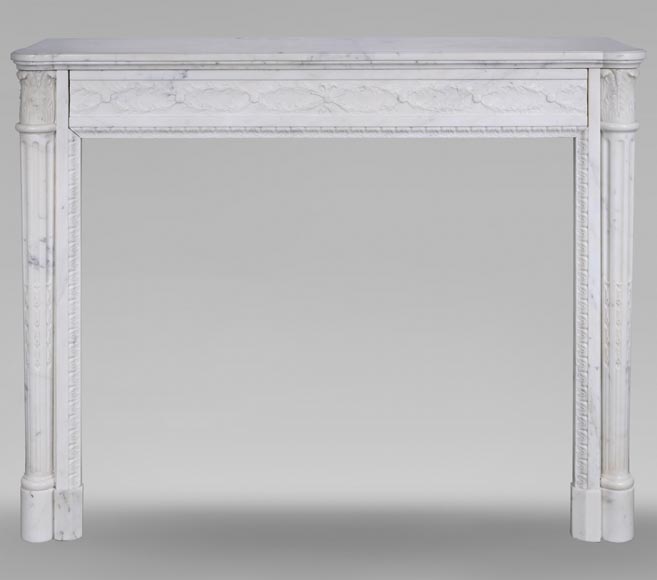 Louis XVI style Carrara marble mantel with half-columns-0