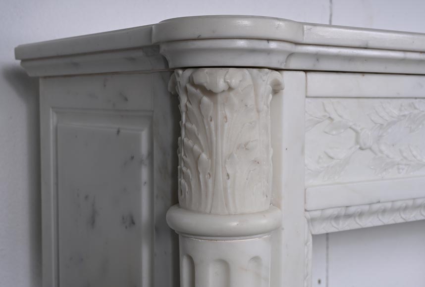 Louis XVI style Carrara marble mantel with half-columns-5