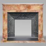 Louis XVI style mantel with rounded corners in rare red marble