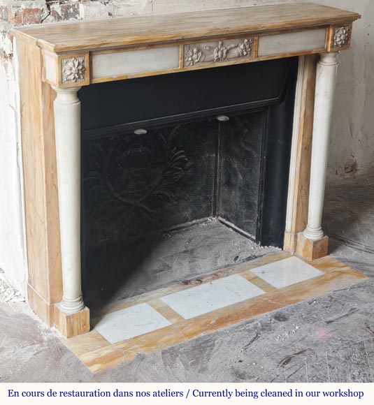 Louis XVI style two-tone marble mantel with detached columns-5