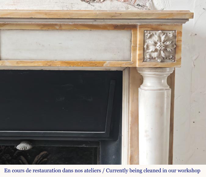 Louis XVI style two-tone marble mantel with detached columns-10