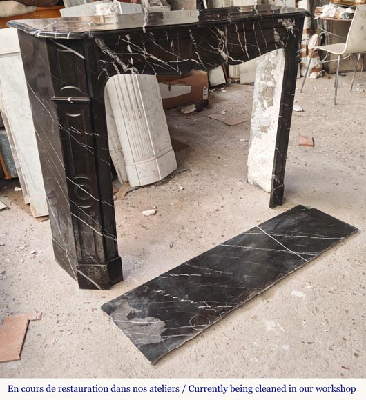 Louis XV style Pompadour mantel in black Marquina marble-2