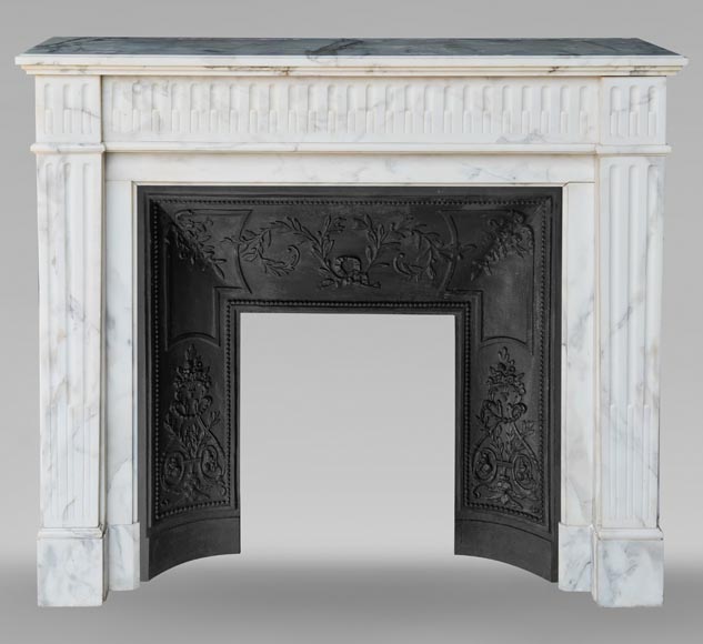 Louis XVI style mantel in semi-statuary marble decorated with curved flutes-0