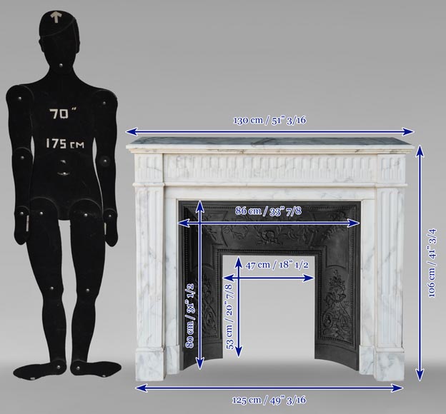 Louis XVI style mantel in semi-statuary marble decorated with curved flutes-8