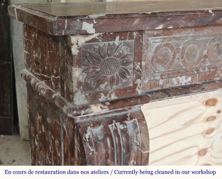 Louis XVI period mantel in Red marble from the North decorated with a Greek frieze-3