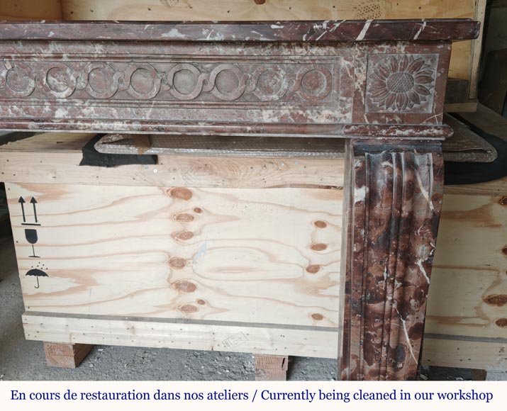 Louis XVI period mantel in Red marble from the North decorated with a Greek frieze-7