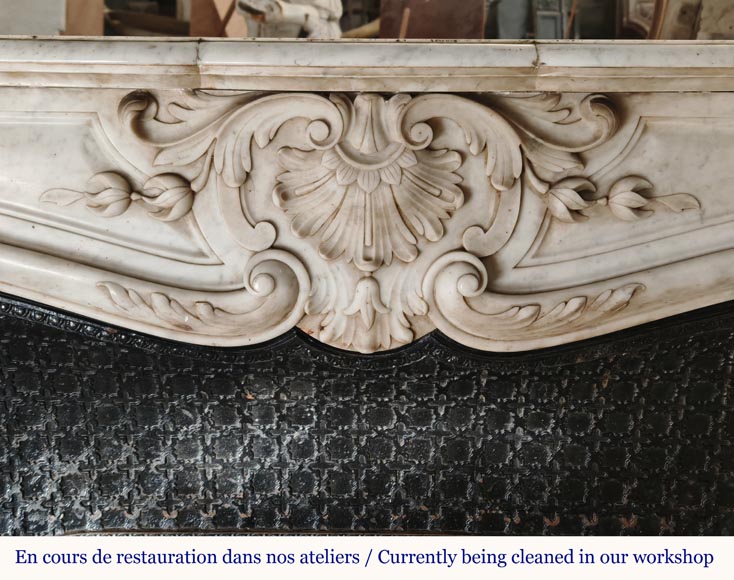 Louis XV style mantel in Carrara marble adorned with a finely carved palmette-1