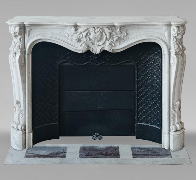 Louis XV style mantel in richly carved Carrara marble-0