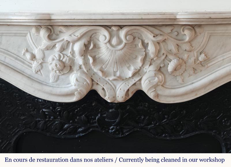 Louis XV style mantel highly carved in Carrara marble-1