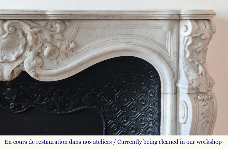 Louis XV style mantel highly carved in Carrara marble-9