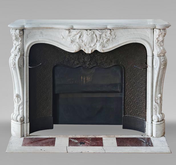 Louis XV style mantel highly carved in Carrara marble-0