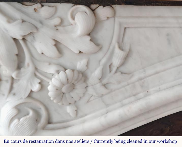 Louis XV style mantel highly carved in Carrara marble-2