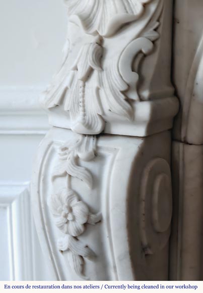 Louis XV style mantel highly carved in Carrara marble-5