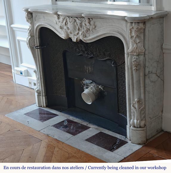 Louis XV style mantel highly carved in Carrara marble-7