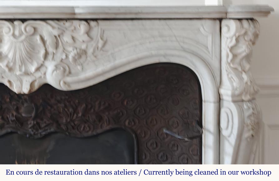 Louis XV style mantel highly carved in Carrara marble-8